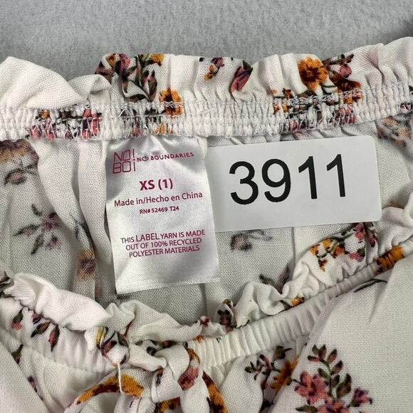 No Boundaries Top Women XS Juniors Ivory Floral Puff Sleeve Cropped Empire Waist - Picture 6 of 8